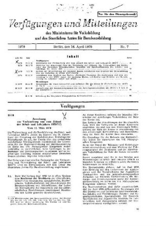 Anweisung zur Vorbereitung und zum Ablauf des Schul- und Lehrjahres 1970/71 : 15/70 Vom 12. März 1970 ; [Verfügungen]