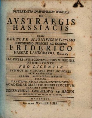 Dissertatio Inavgvralis Ivridica De Avstraegis Hassiacis