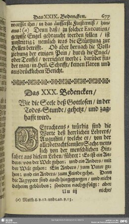 Das XXX. Bedencken, Wie die Seele deß Gottlosen, in der Todes-Stunde, gehetzt, und zaghafft wird