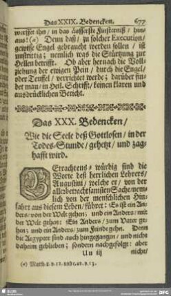 Das XXX. Bedencken, Wie die Seele deß Gottlosen, in der Todes-Stunde, gehetzt, und zaghafft wird