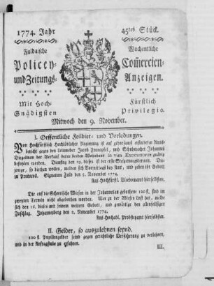 45tes Stück., Ausgabe vom 9. November 1774