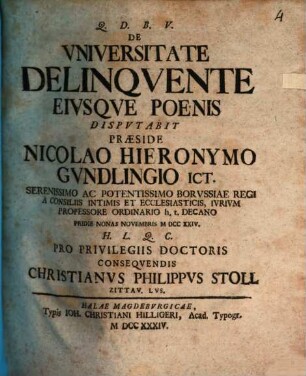 De Vniversitate Delinqvente, Eivsqve Poenis