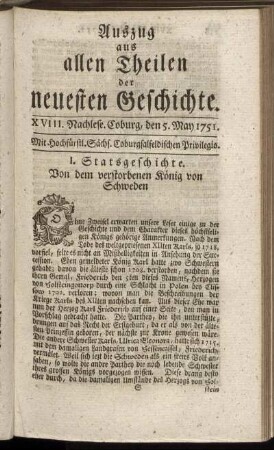 XVIII. Nachlese. Coburg, den 5. May 1751.