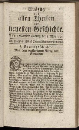 XVIII. Nachlese. Coburg, den 5. May 1751.