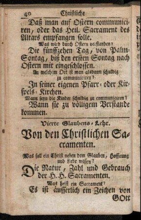 Vierte Glaubens-Lehr. Von den Christlichen Sacramenten.