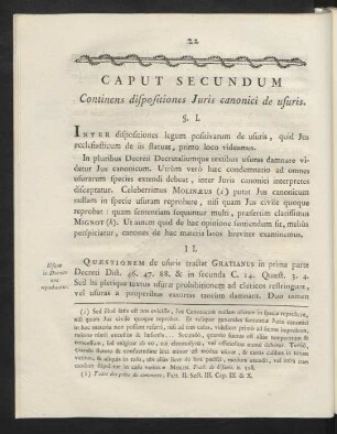 Caput Secundum. Continens dispositiones Juris canonici de usuris.