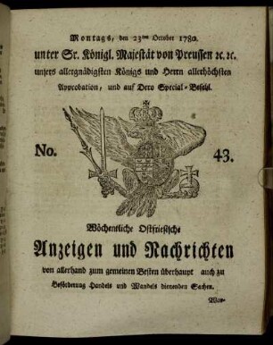 No. 43. Montags, den 23ten October 1780.
