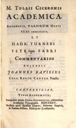M. Tullii Ciceronis Academica
