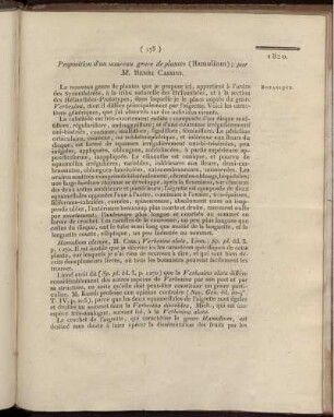 Proposition d'un nouveau genre de plantes (Hamulium)
