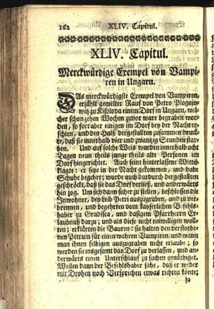 XLIV. Capitul. Merckwürdige Exempel von Vampiren in Ungarn.