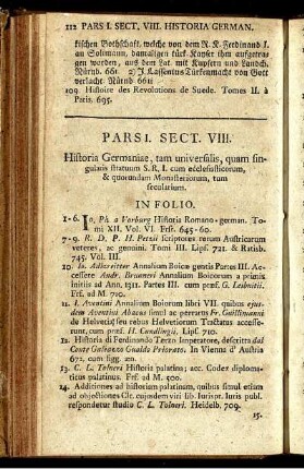 Sectio VIII. Historia Germaniae, tam universalis, quam singularis statuum ...