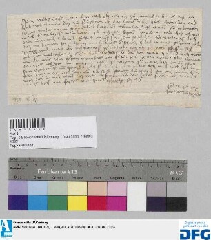 Johannes Haertliepp, Kircher zu Ingolstadt, schreibt der Stadt Nürnberg in Angelegenheit der Fehde des Hanns von Villenbach und deren Beilegung durch Geld.