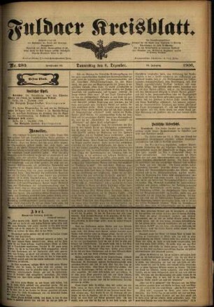 Erste Ausgabe vom Donnerstag, den 06. Dezember 1906.