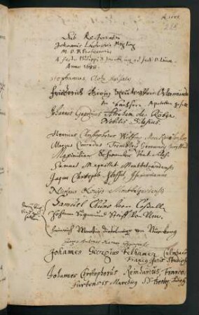 Sommerhalbjahr 1688. Rektorat Johann Ludwig Mögling junior