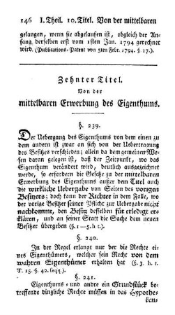 Zehnter TItel. Von der mittelbaren Erwerbung des Eigenthums.