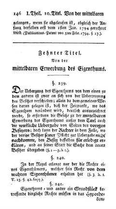Zehnter TItel. Von der mittelbaren Erwerbung des Eigenthums.
