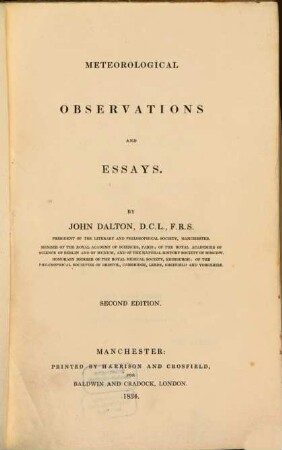 Meteorological Observations and Essays : mit Tabellen