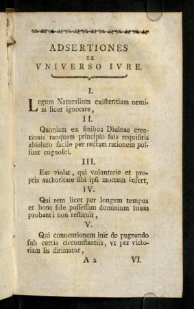 3-8, Adsertiones Ex Vniverso Ivre.