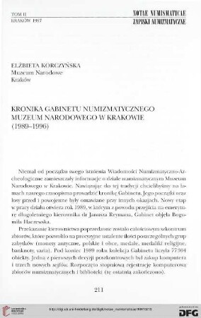 2: Kronika Gabinetu Numizmatycznego Muzeum Narodowego w Krakowie (1989-1996)