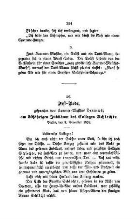 26. Fest-Rede, gesprochen vom Kammer-Musikus Bennewitz am 50jährigen Jubiläum des Collegen Schlechte