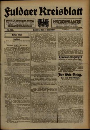 Erste Ausgabe vom Samstag, den 05. Dezember 1914.