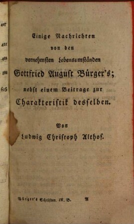 Gottfried August Bürger's sämmtliche Schriften. Vierter Band, Vermischte Schriften. Zweiter Theil