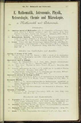 E. Mathematik, Astronomie, Physik, Meteorologie, Chemie und Mikroskopie