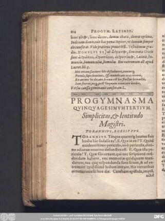 Progymnasma Quinquagesimumtertium. Simplicitas, & lentitudo Magistri. Torannius, Egesippus.