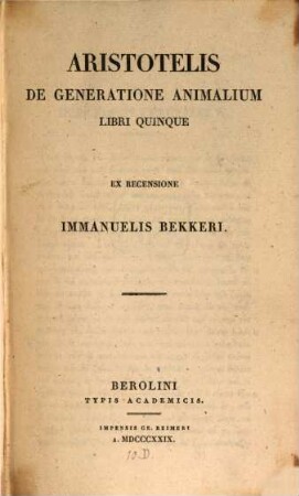 Aristotelis De animalium generatione libri quinque