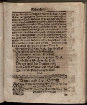 Trauer-und Trost Schrifft.