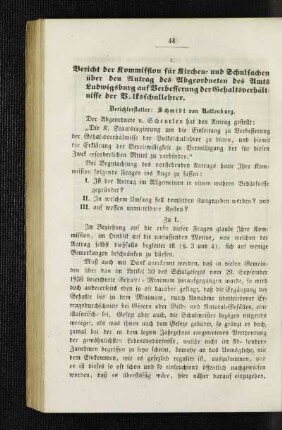 Bericht der Kommission für Kirchen- und Schulsachen über den Antrag des Abgeordneten des Amts Ludwigsburg auf Verbesserung der Gehaltsverhältnisse der Volksschullehrer