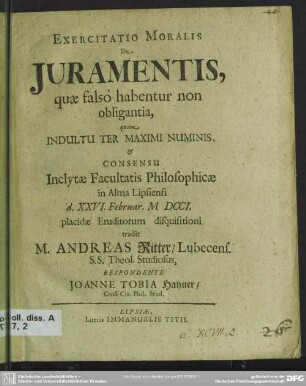 Exercitatio Moralis De Iuramentis, quae falso habentur non obligantia