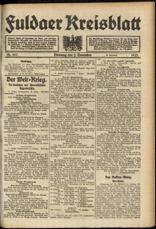 Erste Ausgabe vom Dienstag, den 02. November 1915.