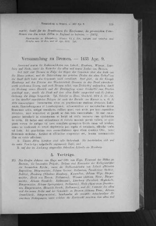 Versammlung zu Bremen. - 1433 Apr. 9.