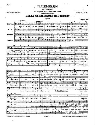 Felix Mendelssohn-Bartholdys Werke, 14,C,111. Nr. 111, Trauergesang : für gemischten Chor ; op. 116. - 3 S. - Pl.-Nr. M.B.111