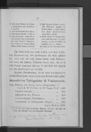 Monatliche Tafelgelder & Traitements.