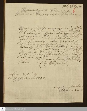 Brief von Gotthilf Samuel Steinbart an Johann Ludwig Schulze.