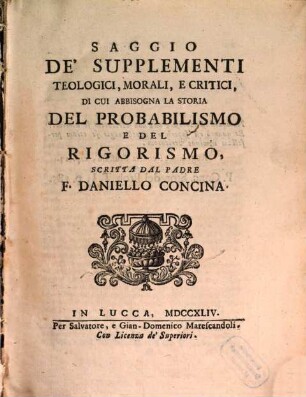 Del Probabilismo e del Rigorismo