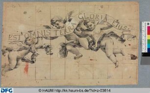 Drei Putten mit Spruchband "Est Omnis Terra Gloria Eius"