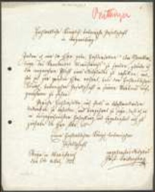 Brief von Christian Casimir Brittinger an Regensburgische Botanische Gesellschaft