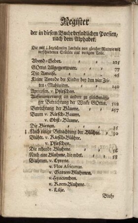 Register der in diesem Buche befindlichen Poesien, nach dem Alphabet