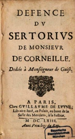 Défense du Sertorius de M. de Corneille