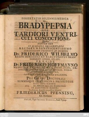 Dissertatio Solennis-Medica De Bradypepsia Sive Tardiori Ventriculi Concoctione