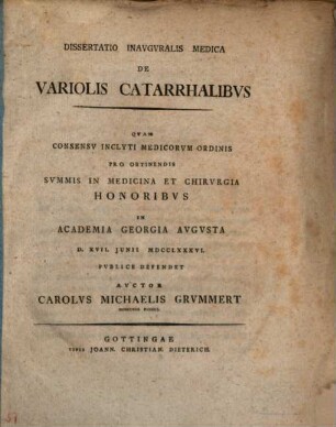 Diss. inaug. med. de variolis catarrhalibus