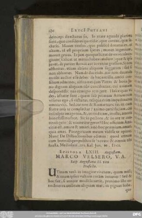 Epistola LXIII. Augustam. Marco Velsero, V. A. Reip. Augustanae II. viro Praefecto.