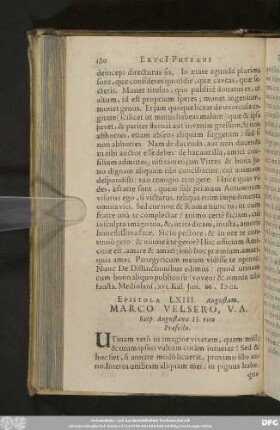 Epistola LXIII. Augustam. Marco Velsero, V. A. Reip. Augustanae II. viro Praefecto.