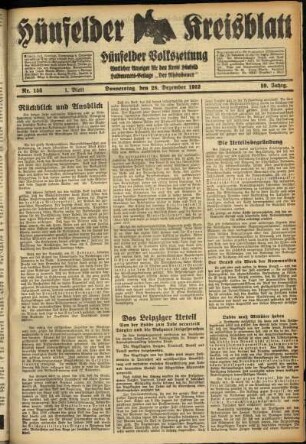 Erste Ausgabe vom Donnerstag, den 28. Dezember 1933.