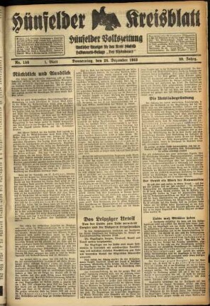 Erste Ausgabe vom Donnerstag, den 28. Dezember 1933.