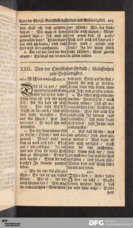 XXII. Von der Christlichen Geduld / Gelassenheit und Beständigkeit.