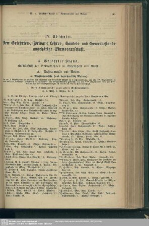 IV. Abschnitt. Dem Gelehrten-, ( Privat-) Lehrer-, Handels- und Gewerbestande angehörige Einwohnerschaft